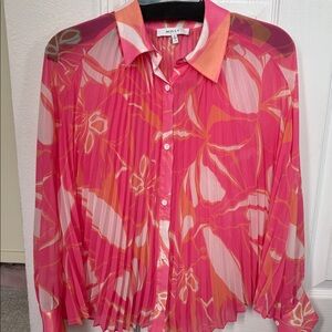 Milly Floral Pleated Blouse Pink Orange Small